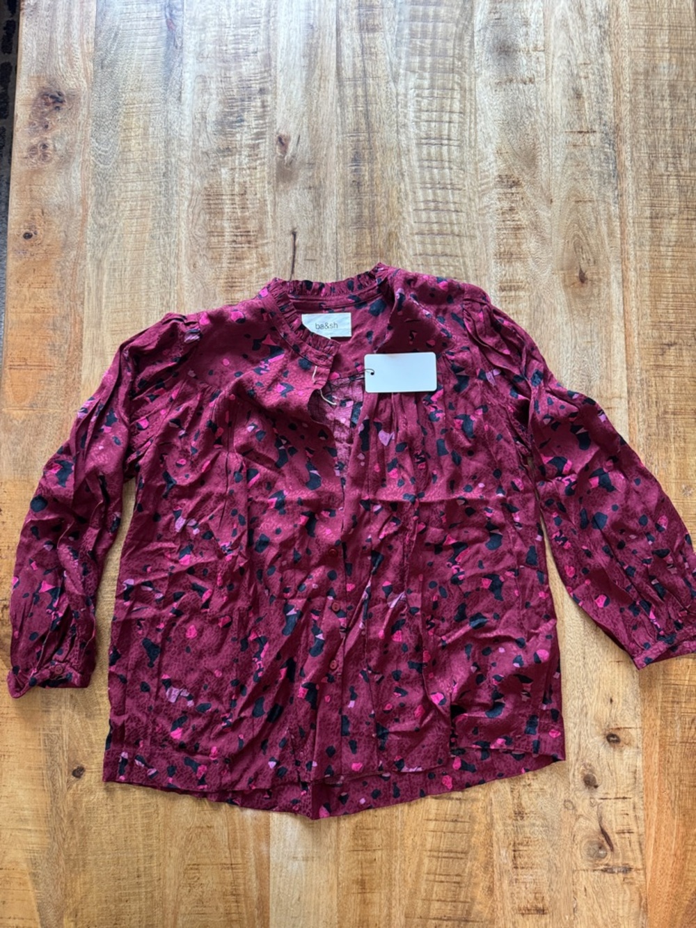 Ba&sh Bash Lady shirt Burgundy Floral Print Long-Sleeve Blouse size 0/ small